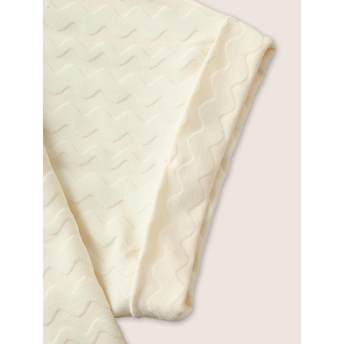 Plus Size V Neck Plain Textured Batwing Sleeve T-shirt Beige Women Casual Texture V-neck Everyday T-shirts BloomChic 30/6X Product Image