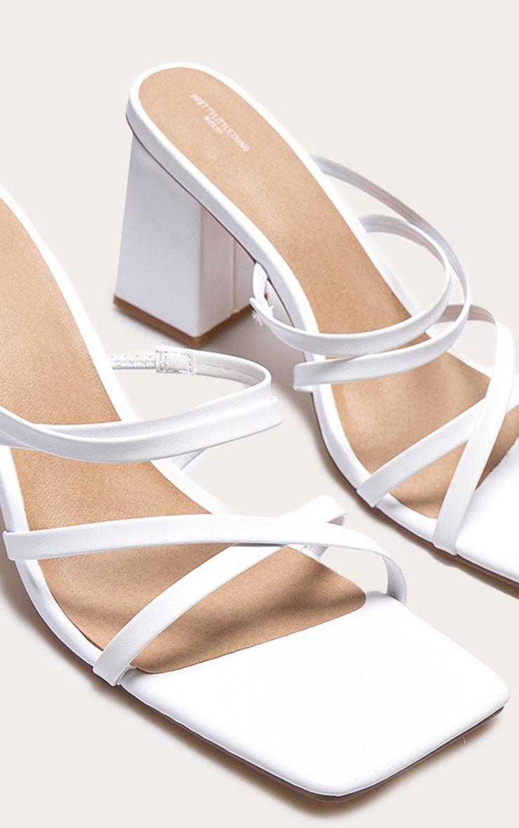White PU Wide Fit Square Toe Strappy Block Heeled Mules Product Image