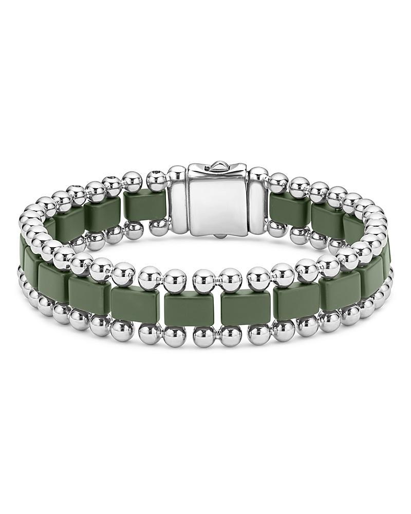 Lagos Mens Stainless Steel Anthem Hunter Green Ceramic Link Bracelet - Exclusive Product Image