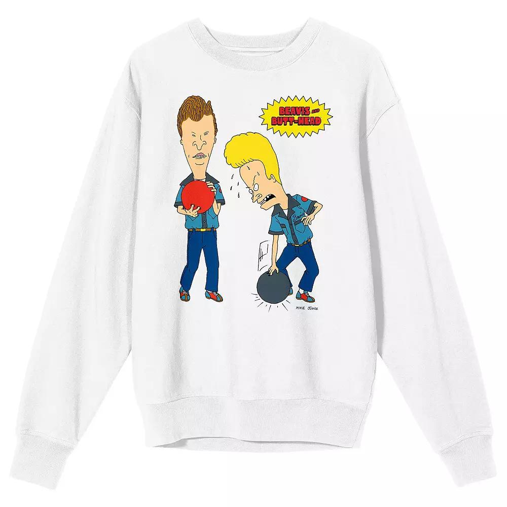 Men's Beavis & Butthead Bowling Long Sleeve Graphic Tee, Size: Small, White Product Image