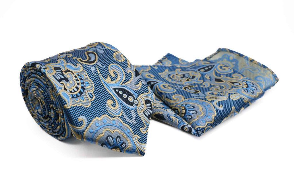 Light Blue Paisley Dotted Design Men's Tie and Pocket Square Set Product Image