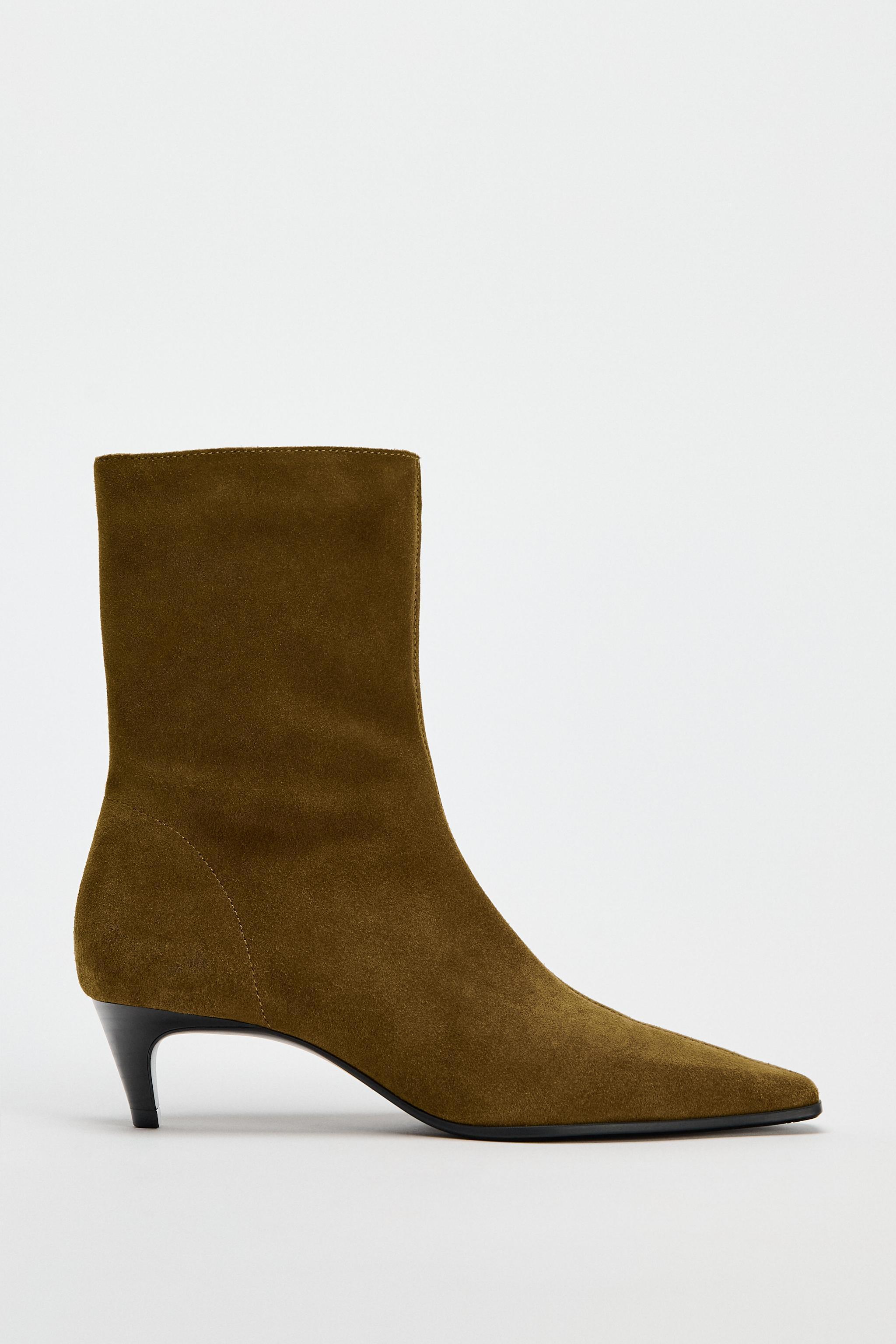 SUEDE KITTEN HEEL ANKLE BOOTS Product Image