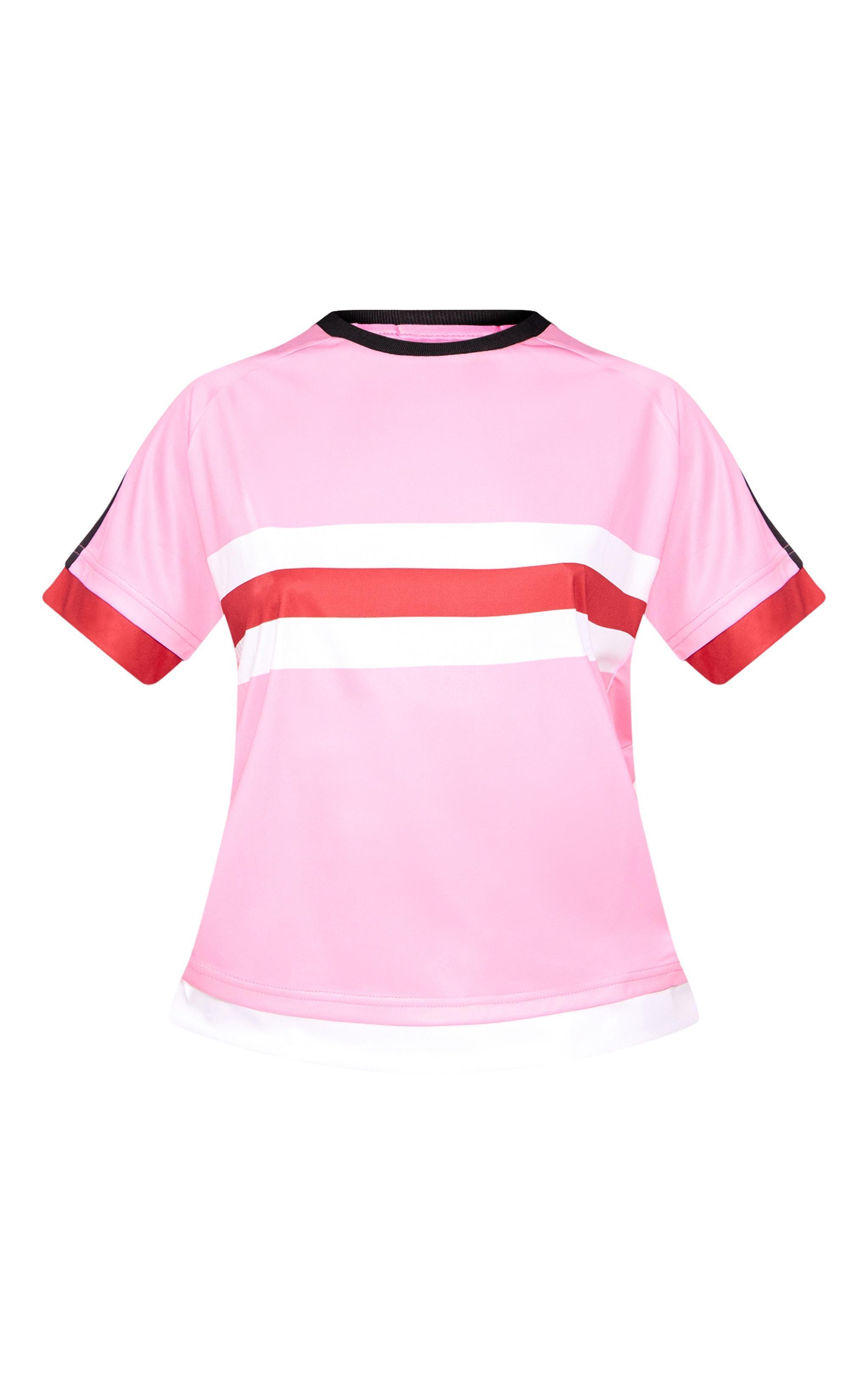 Pink Oversized Stripe Detail Football T-shirt Product Image