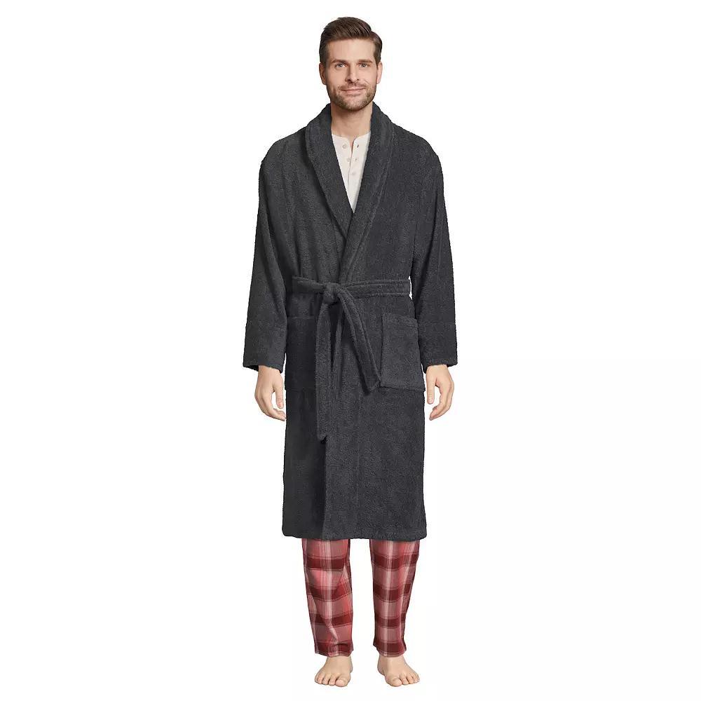 Men's Lands' End Calf-Length Turkish Terry Robe, Size: Small, Grey Product Image