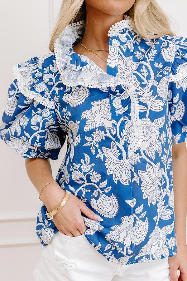 Sunday Chic Floral Top in Blue Product Image
