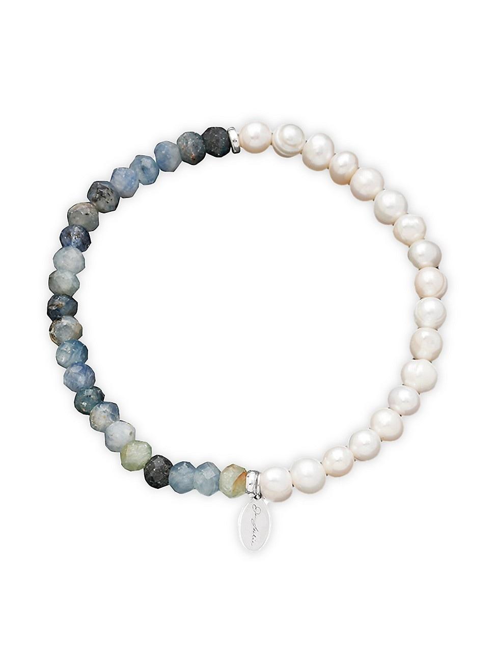 Mens Freshwater Pearl and Gemstone Split Beaded Bracelet Product Image