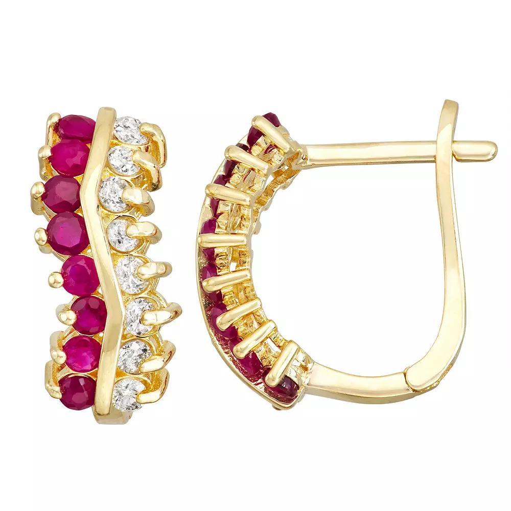 Tiara 10k Gold Ruby & 1/3 Carat T.W. Diamond Leverback Earrings, Women's Product Image