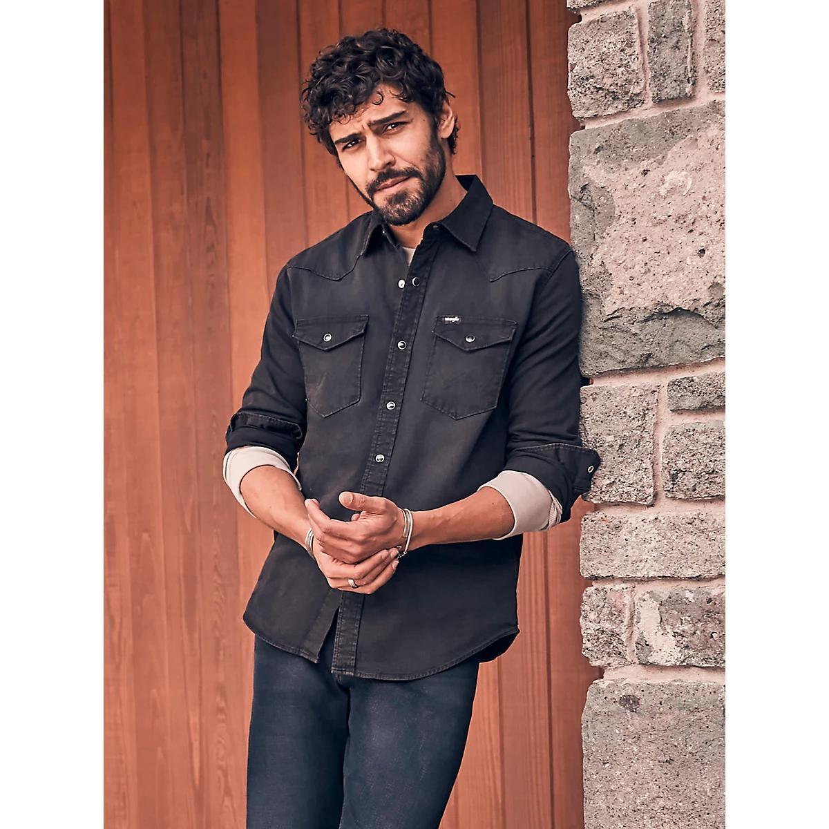 Men's Denim Western Snap Front Shirt Denim Product Image