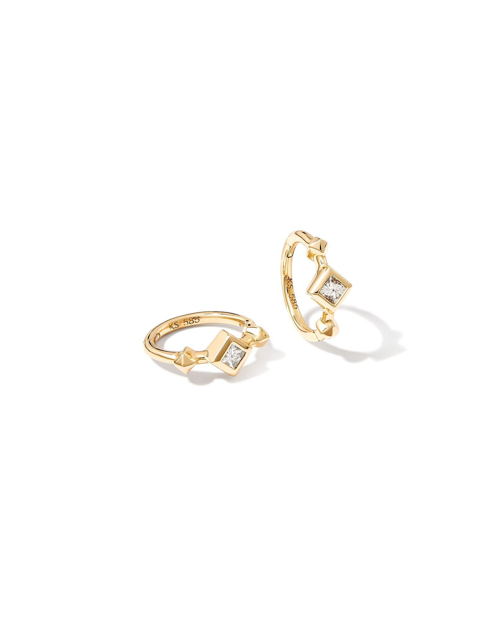 Michelle 14k Yellow Gold Huggie Earrings in White Diamond Product Image