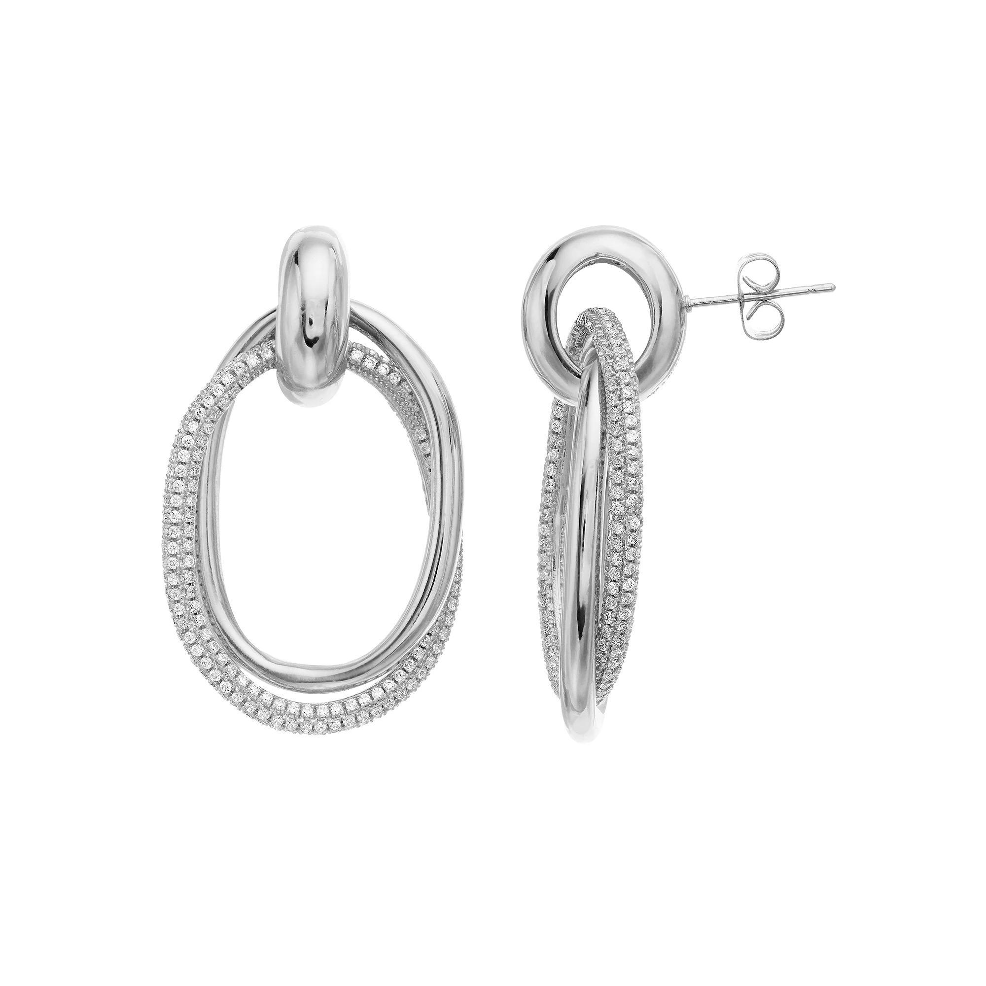 Sterling Silver Cubic Zirconia Hoop Drop Earrings, Womens Product Image