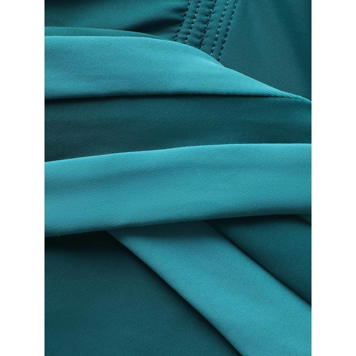 Plus Size Two Tone Crossover Gathered One Piece Swimsuit Women's Swimwear Cyan Beach Overlapping Curve Bathing Suits High stretch One Pieces BloomChic 14-16/1X Product Image