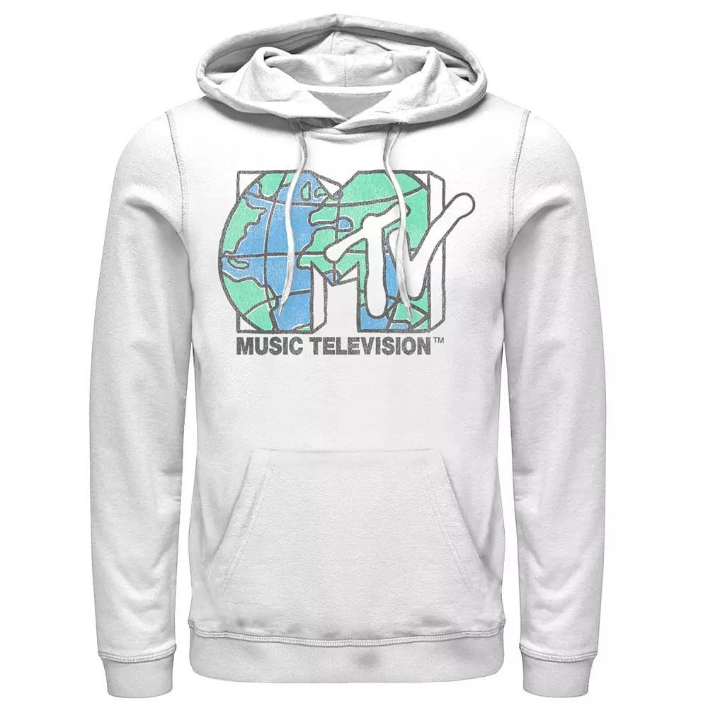 Men's MTV Logo World Globe Hoodie, Size: XL, White Product Image