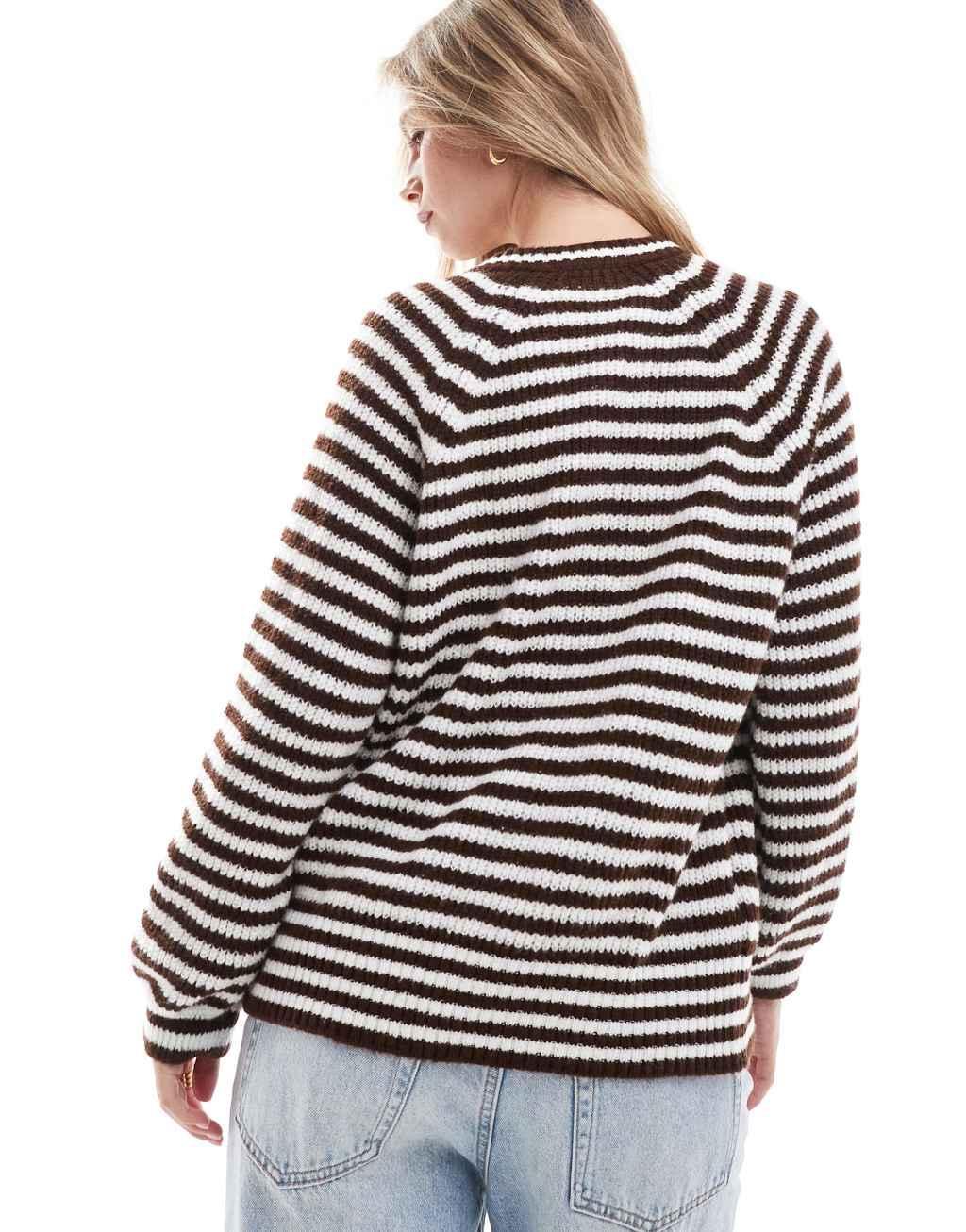 ASOS DESIGN knitted raglan cardigan in chocolate stripe Product Image