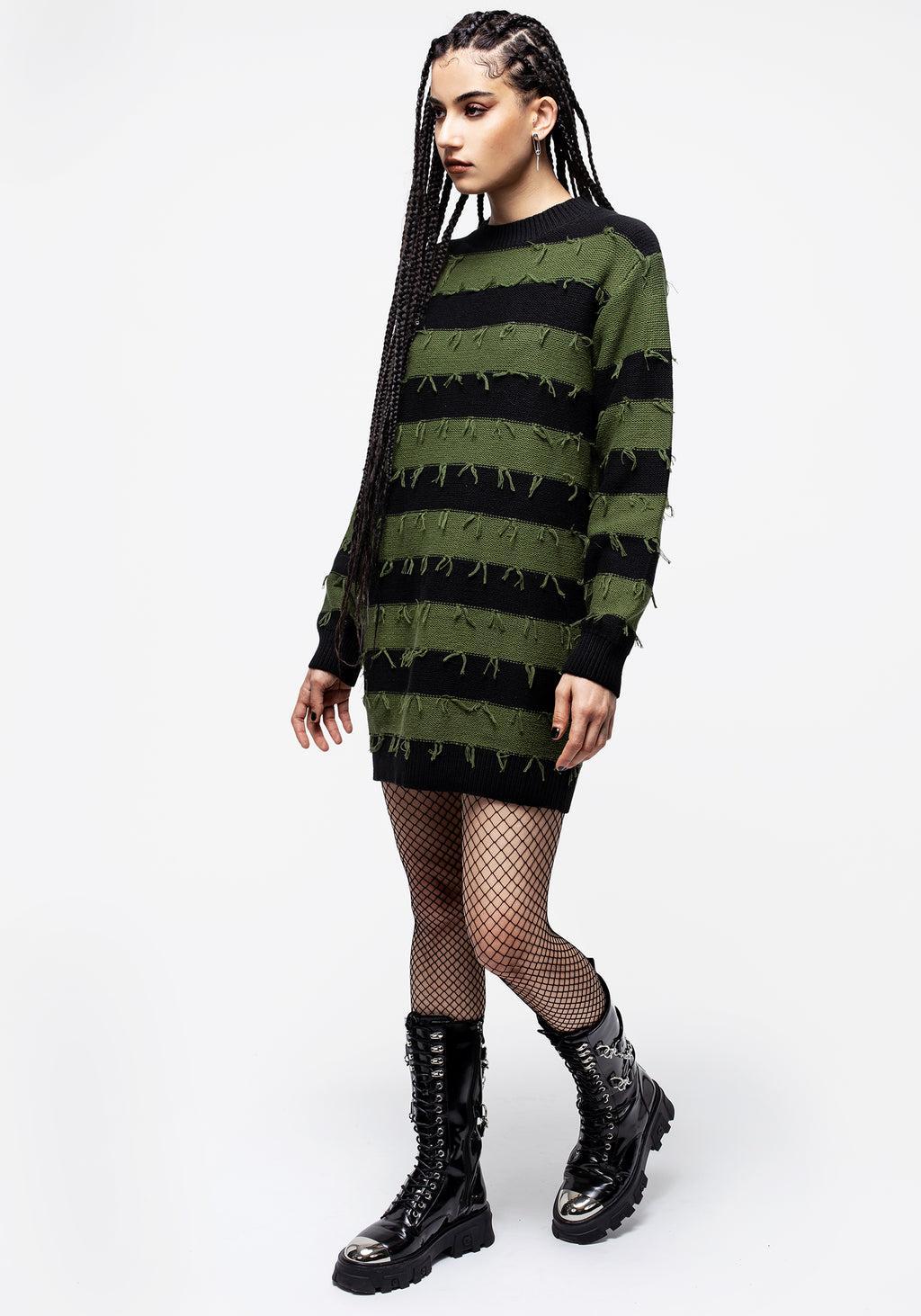 Nancy Stripe Oversized Sweater - Green and Black Product Image