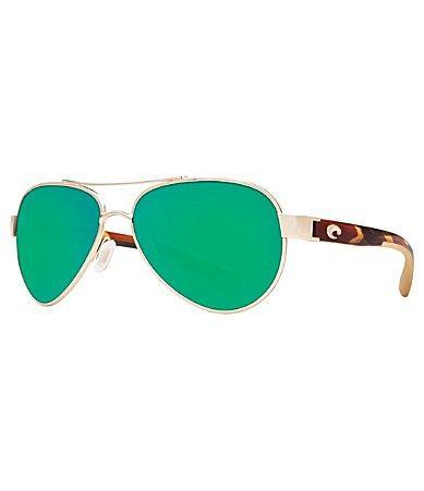 Costa Loreto Double Bridge Polarized UVAUVB Protection Aviator Sunglasses - Rose Gold Green Mirror Product Image