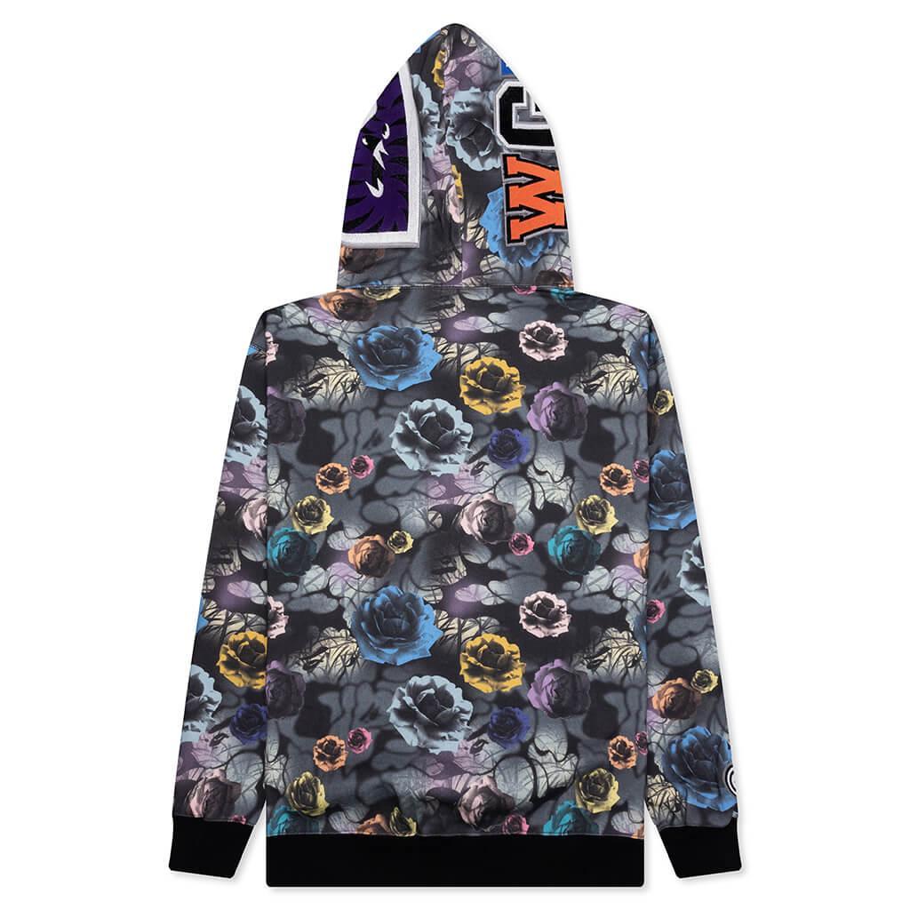 Floral Camo Shark Relaxed Fit Full Zip Hoodie - Black Male Product Image