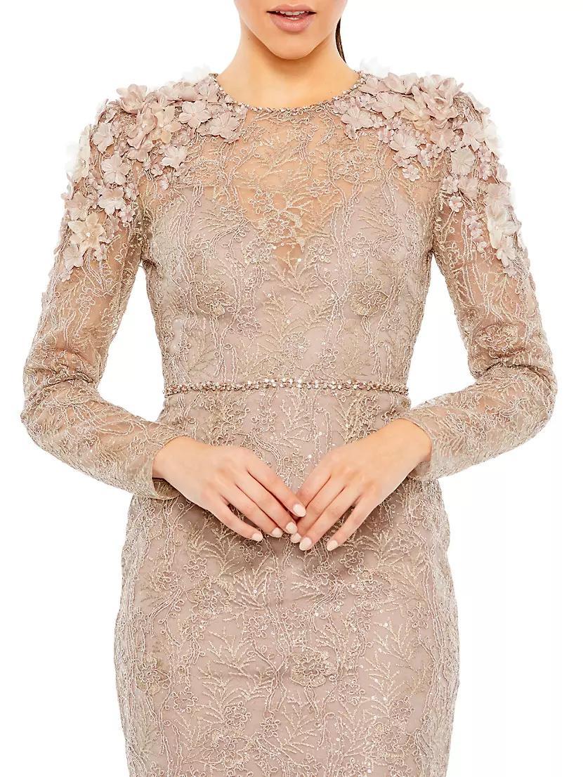 Embellished Shoulder-Detail Long-Sleeve Gown Product Image