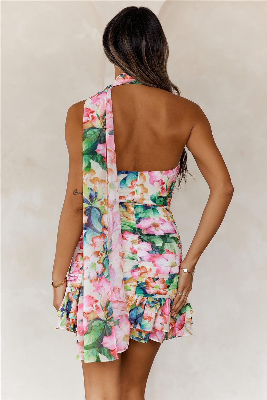 Sunset Palms Halter Mini Dress Pink Product Image