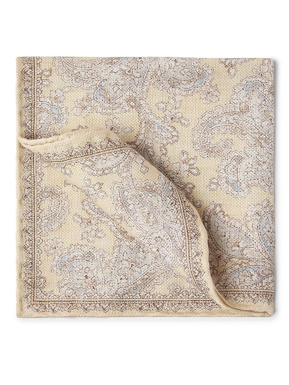 Mens Double Face Linen and Silk Pocket Square with Paisley Design Product Image