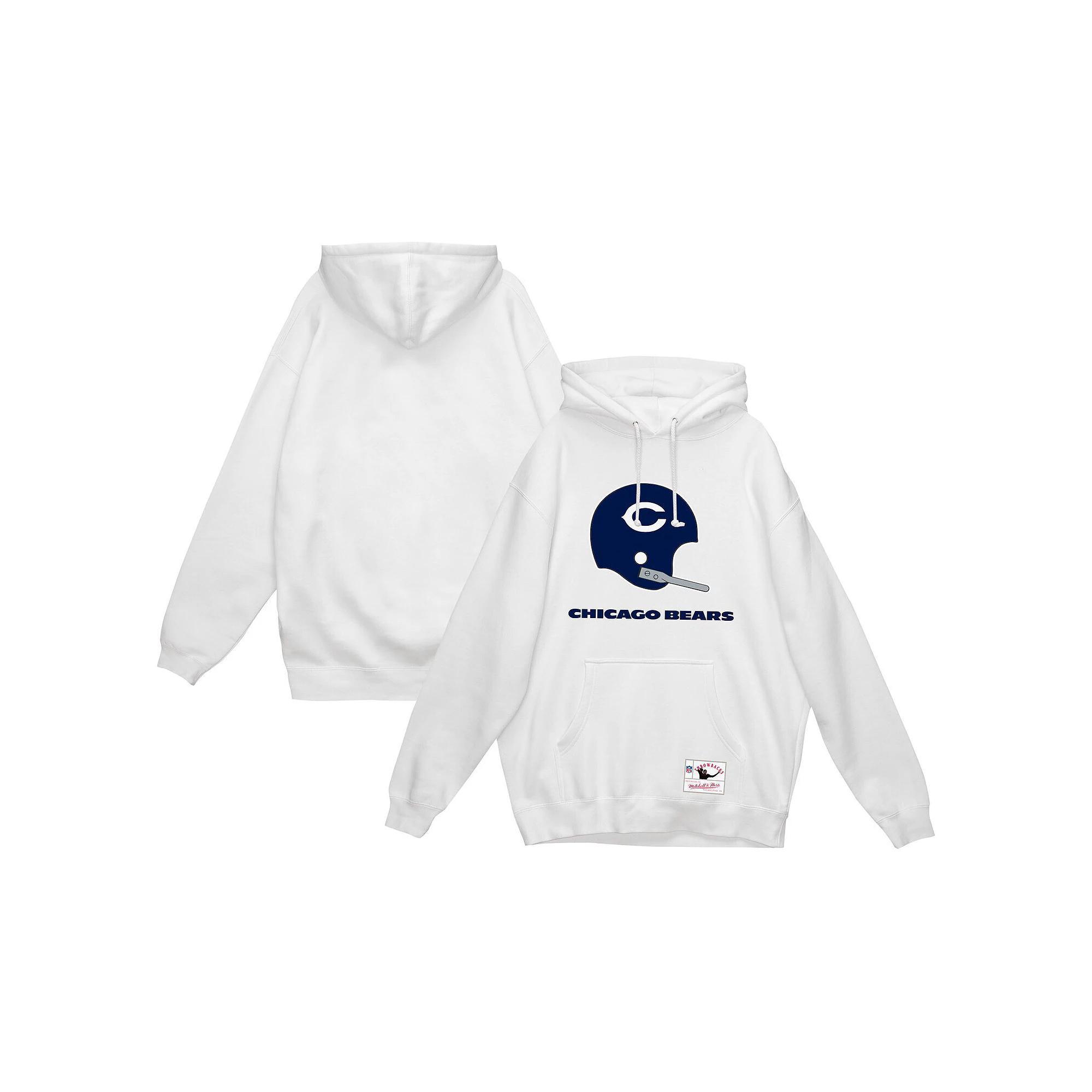 Men's Mitchell & Ness White Chicago Bears Helmet Logo Vintage Pullover Hoodie, Size: Small Product Image