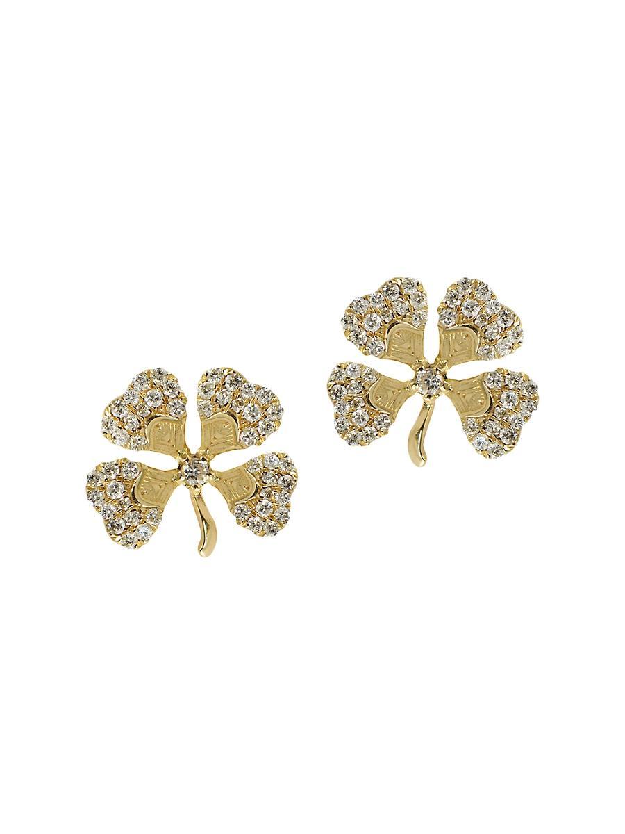 Womens Garden Of Eden Lucky 14K Yellow Gold & 0.34 TCW Natural Diamond Four-Leaf Clover Stud Earrings Product Image