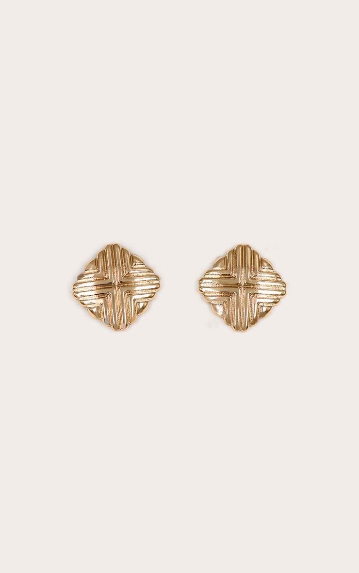 Gold Diamond Ridge Cushion Stud Earrings Product Image