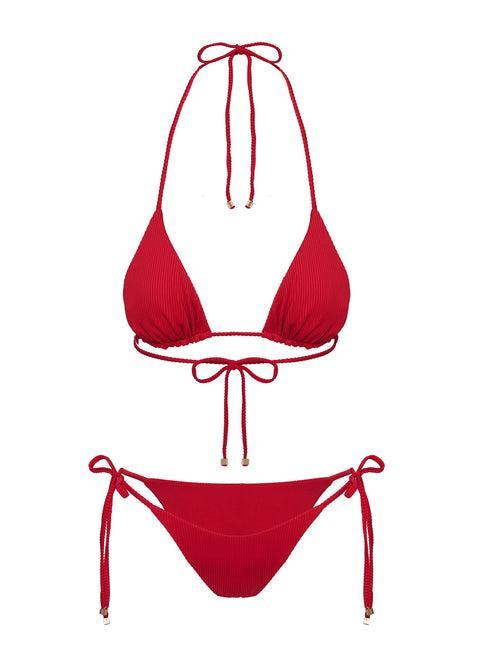 Nevaeh Triangle Ribbed Bikini Top Red Product Image