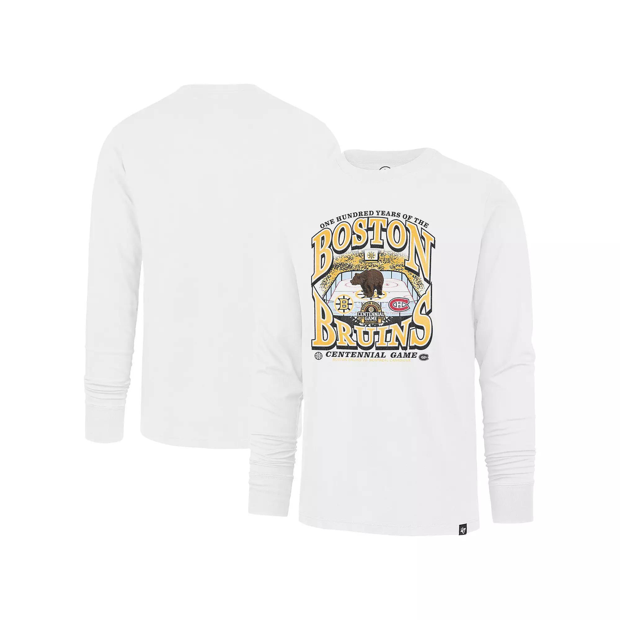 Men's '47  White Boston Bruins Centennial Game Long Sleeve T-Shirt, Size: Large Product Image