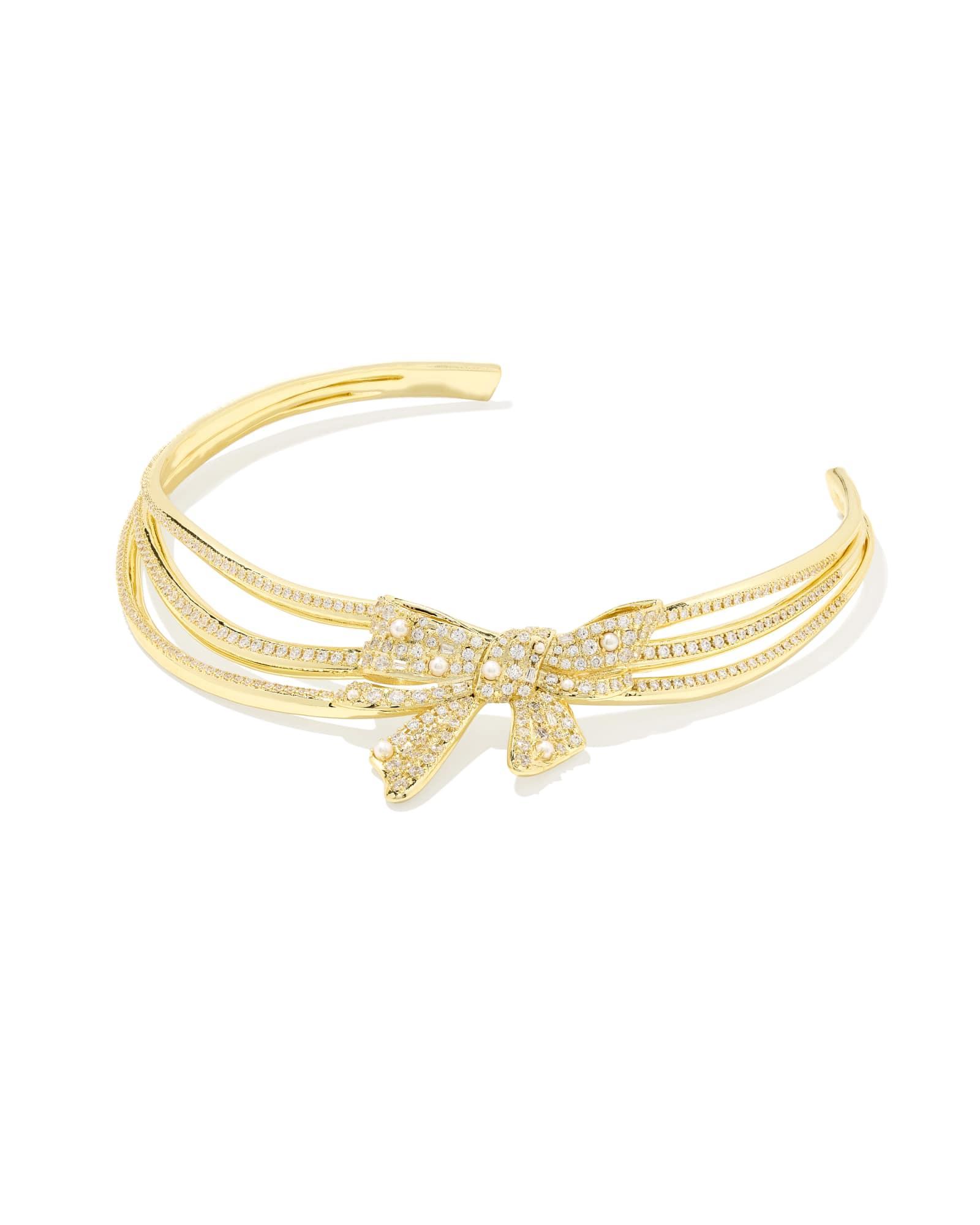 Krista Gold Bow Statement Necklace in White Mix Product Image