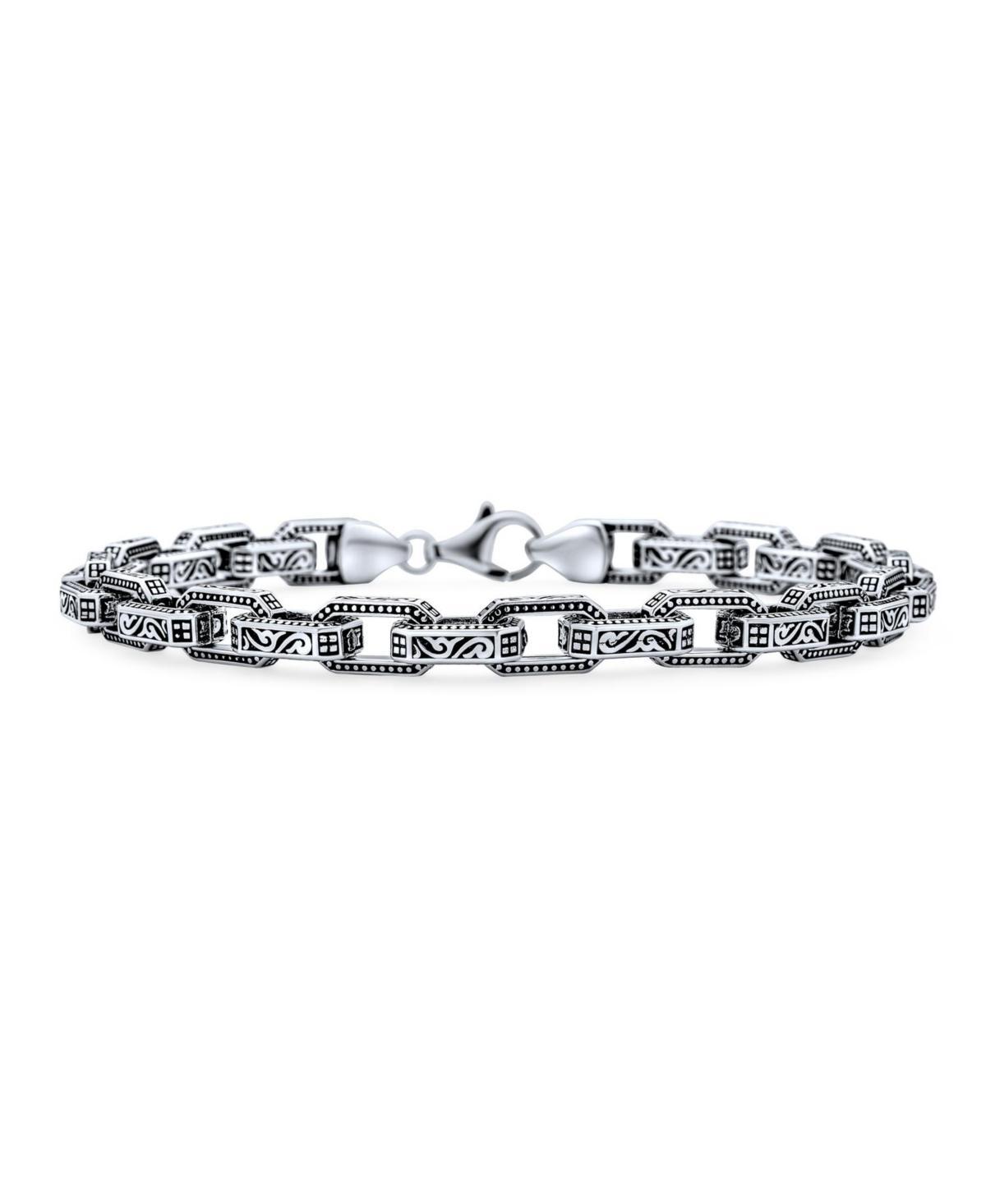 Bling Jewelry Mens Thick Heavy Solid Byzantine Scroll Chunky Strong Rectangle Link Chain Bracelet Oxidized Sterling Silver 9 Inch Product Image