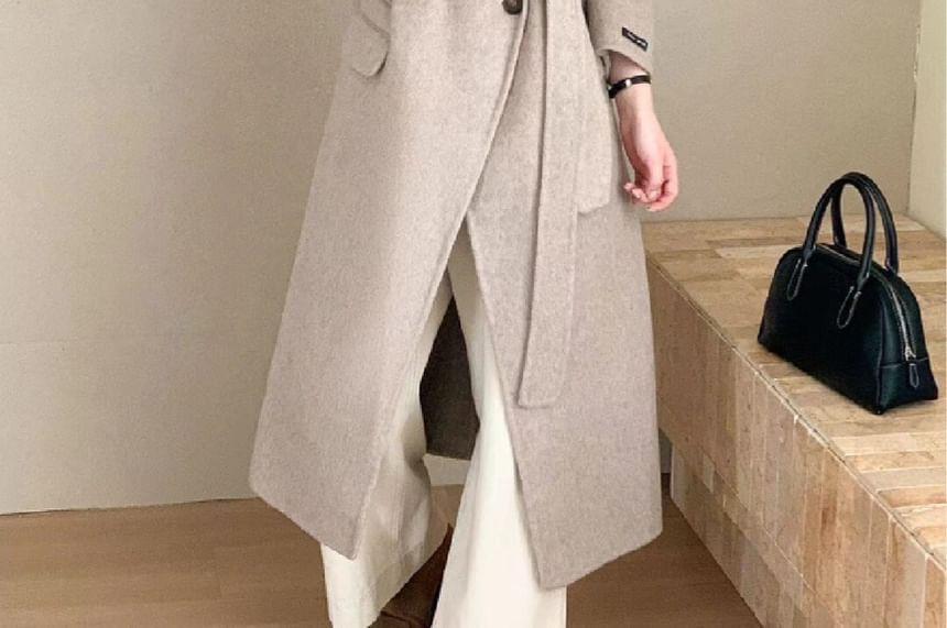 Plain Front-Slit Midi Single-Breasted Coat Product Image