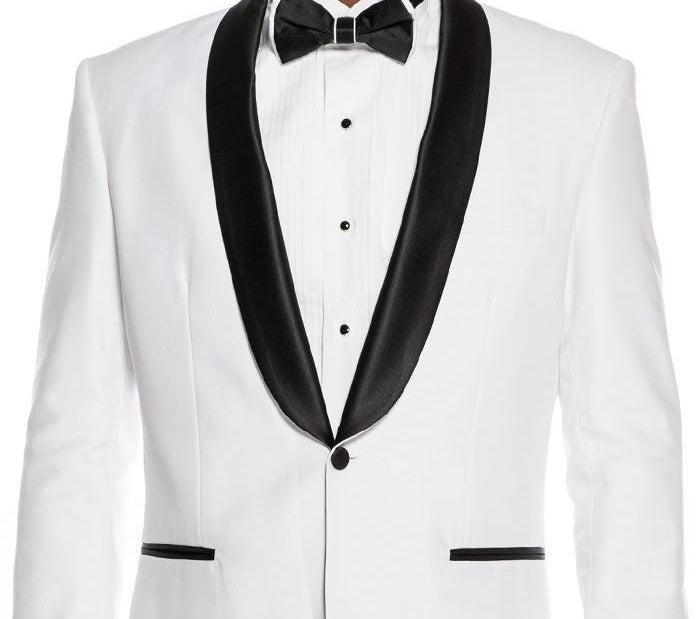 White Slim Fit 2 Piece Tuxedo With Satin Shawl Lapel Product Image