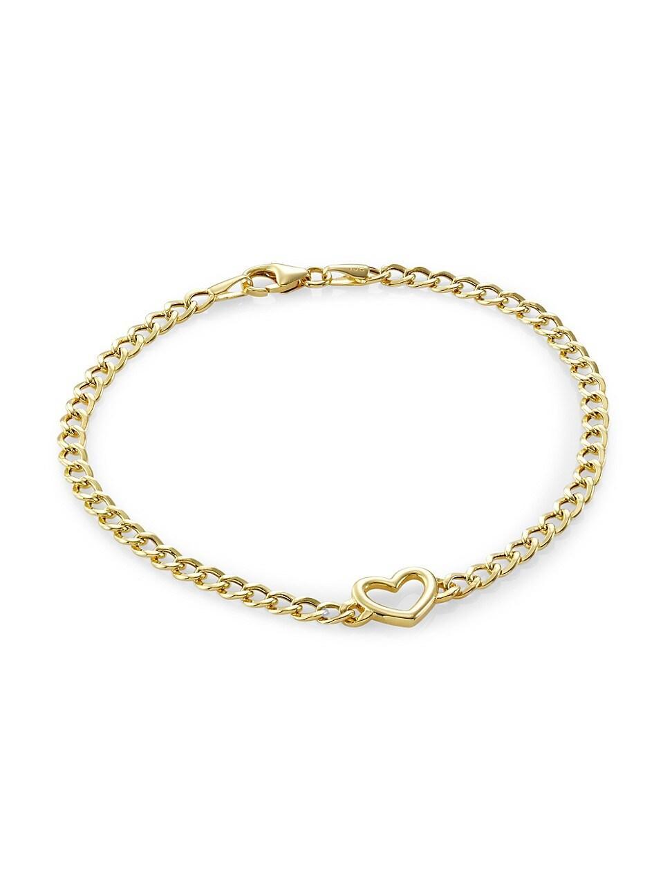 14k Gold Open Heart Curb Chain Bracelet, Womens Product Image