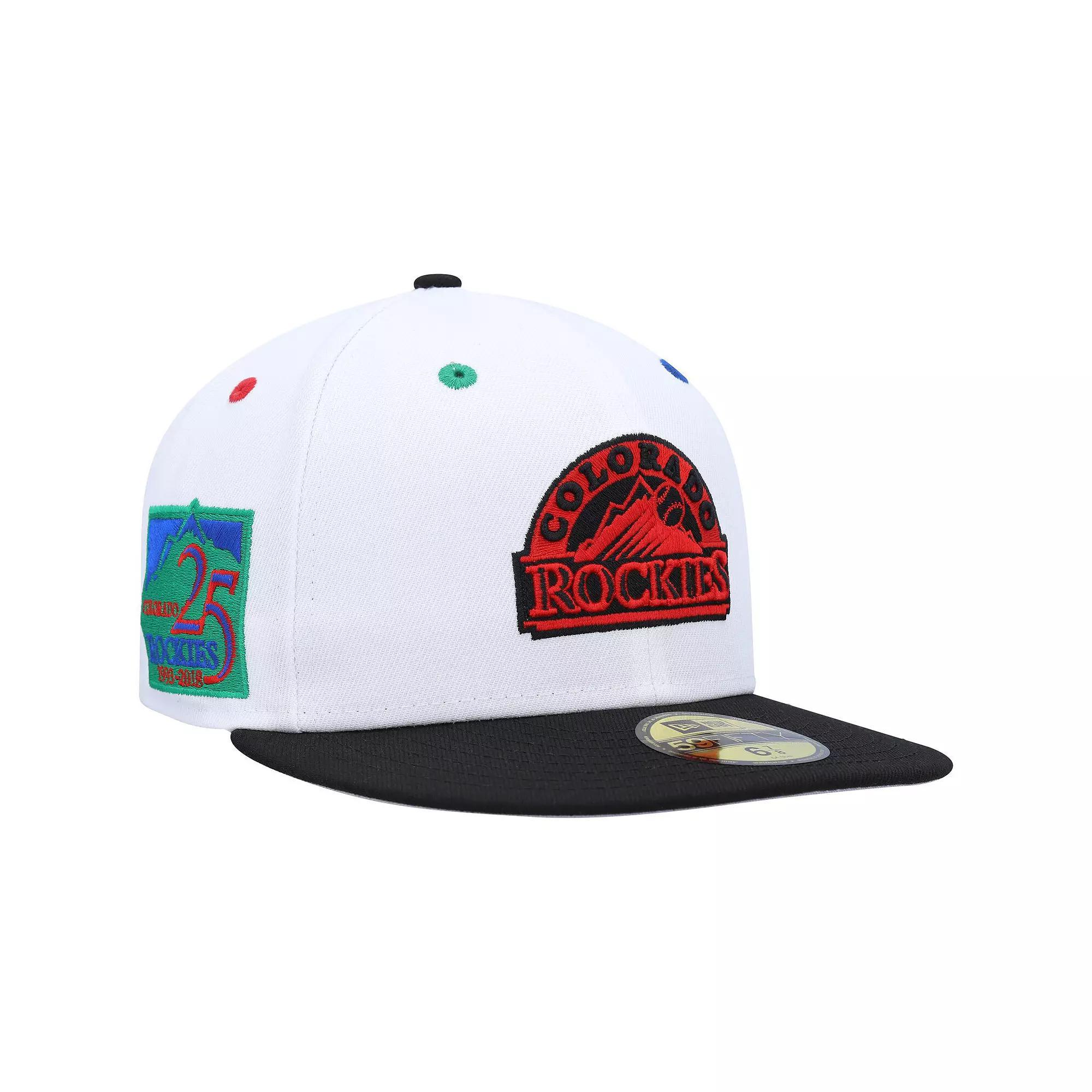 Men's New Era White/Black Colorado Rockies 25th Anniversary Primary Eye 59FIFTY Fitted Hat,  Product Image
