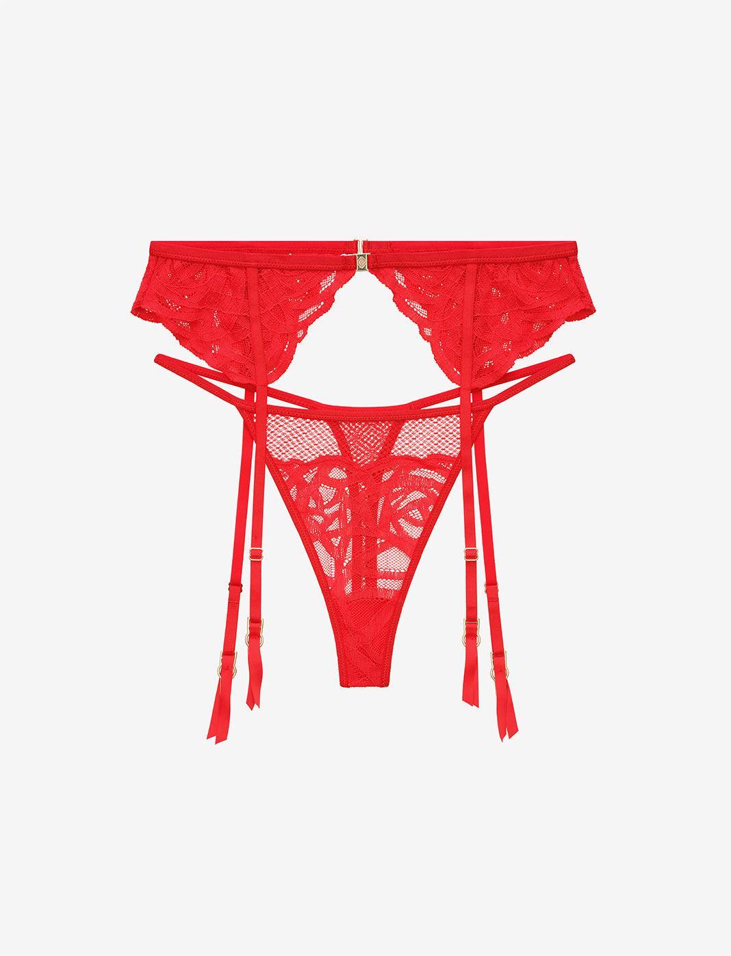 Rose Lace Thong & Garter Set Product Image