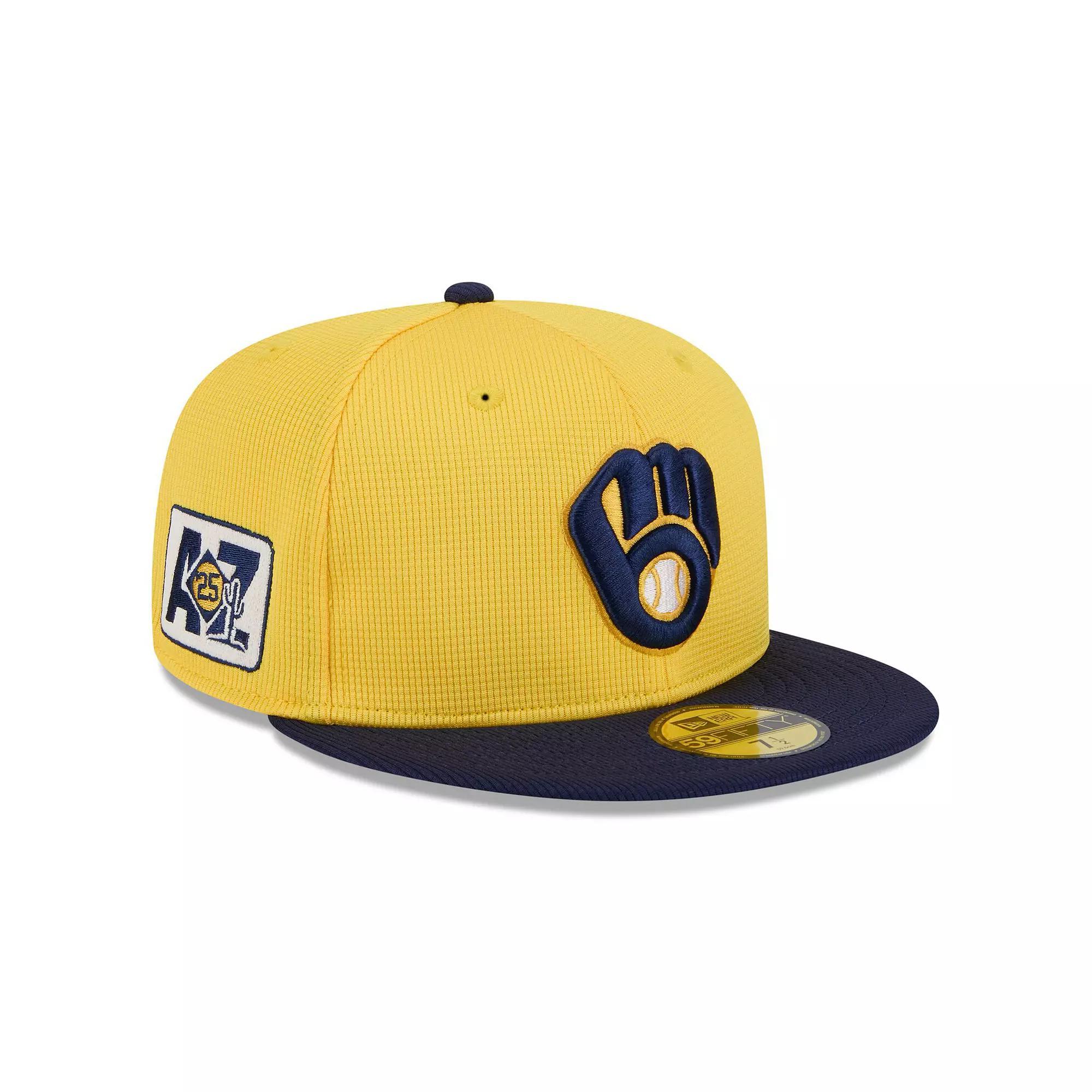 Men's New Era  Gold/Navy Milwaukee Brewers 2025 Spring Training 59FIFTY Fitted Hat, Size: 7 1/2 Product Image