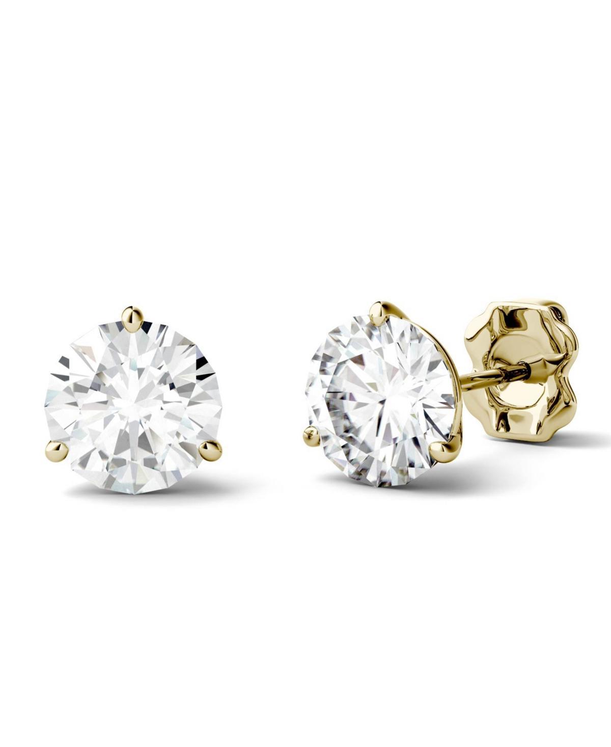 Charles & Colvard 14K White Gold 2 C.T. T.W. Lab-Created Moissanite Solitaire 3-Prong Stud Earrings, Womens, Yellow Product Image