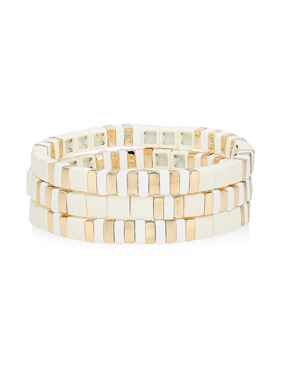 Womens Triple Crme 3-Piece Goldtone & Enamel Bead Stretch Bracelet Set Product Image