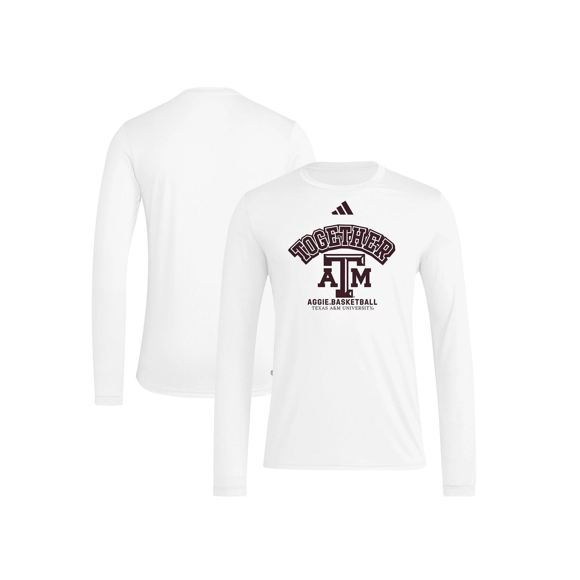 Men's adidas White Texas A&M Aggies Together On-Court Pregame Long Sleeve T-Shirt, Size: Medium Product Image