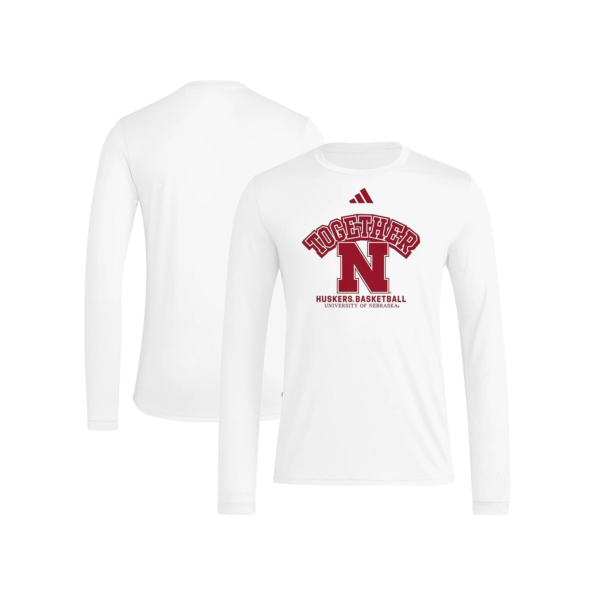 Men's adidas White Nebraska Huskers Together On-Court Pregame Long Sleeve T-Shirt, Size: XL Product Image