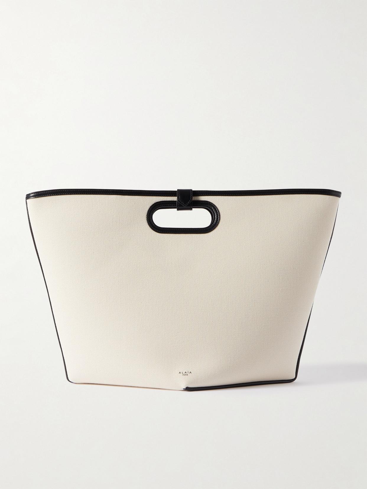 ALAÏA Folded Large Leather Tote Bag In Beige Product Image