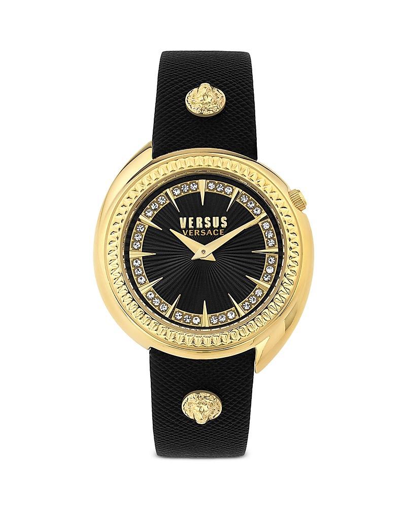 Versus By Versace Womens Tortona Crystal Two Hand Black Leather Strap Watch Product Image