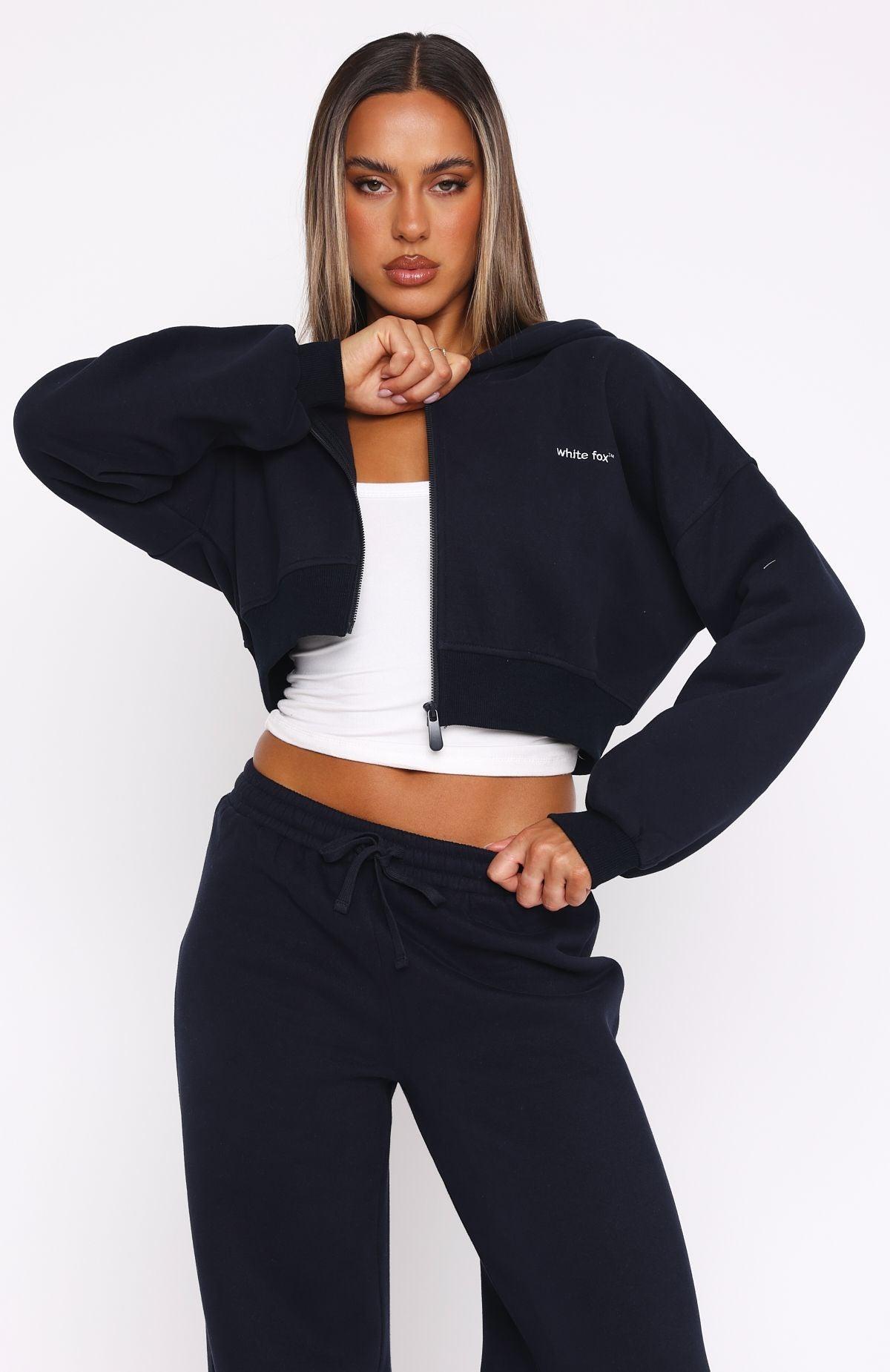 She's Effortless Cropped Hoodie Navy Product Image