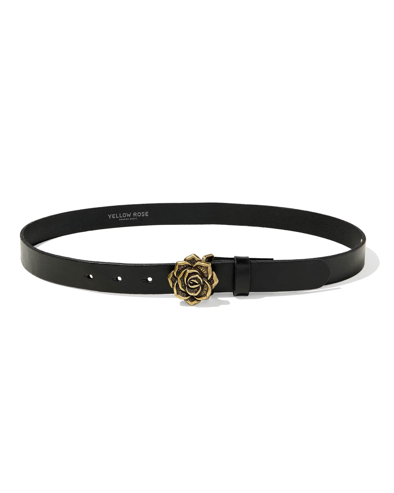 Rose Buckle Belt in Black Leather Product Image