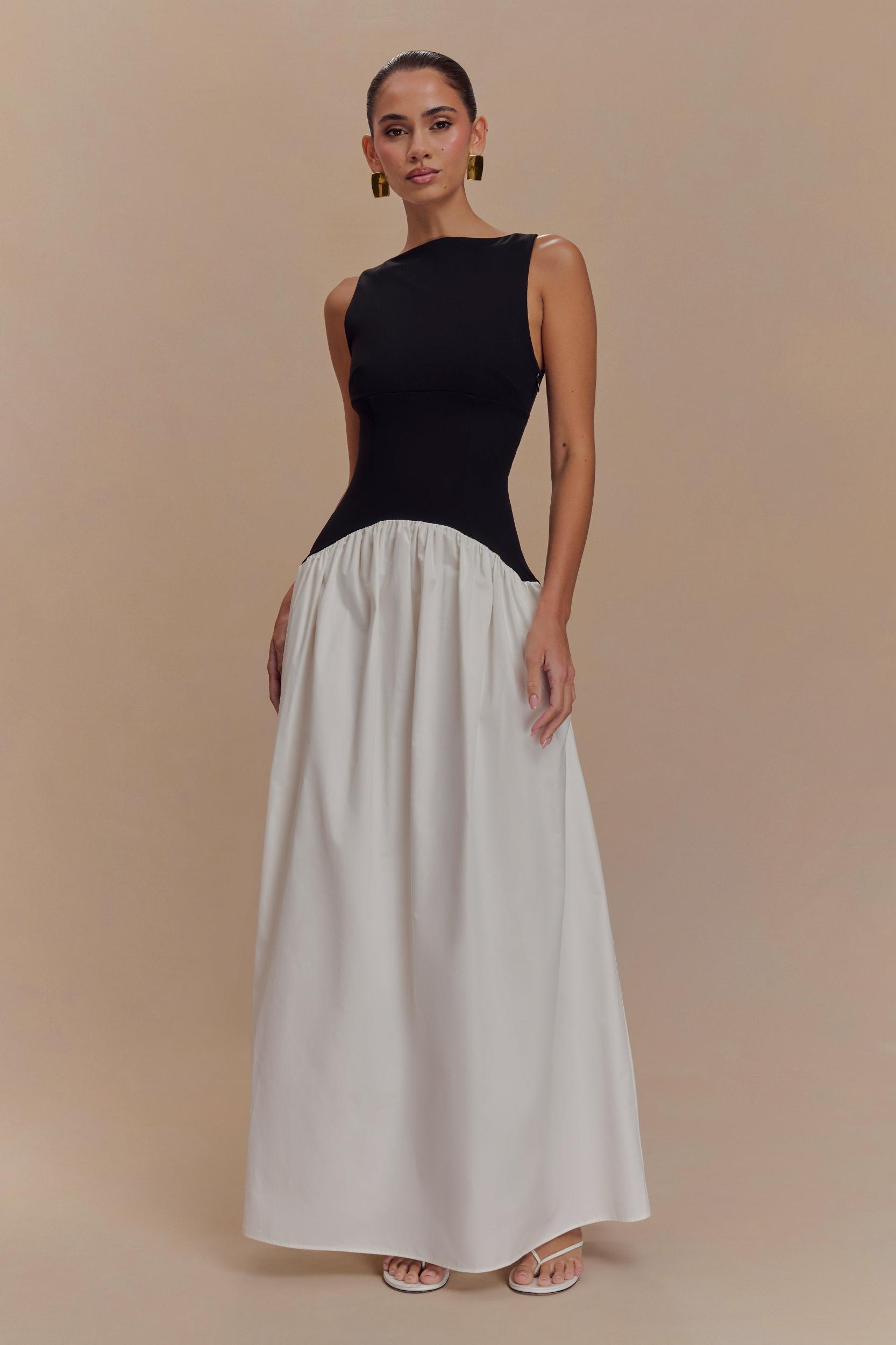 Acacia Contrast Sleeveless Maxi Dress - Black/White Product Image