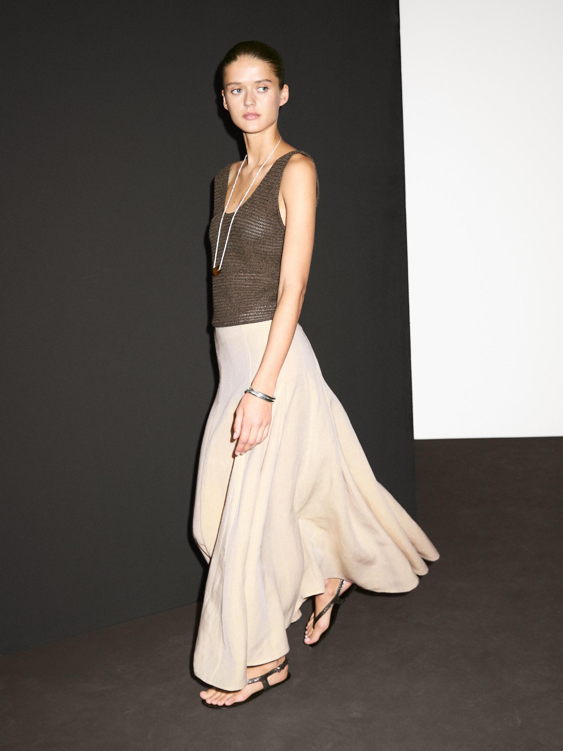 Flounce linen blend midi skirt Product Image