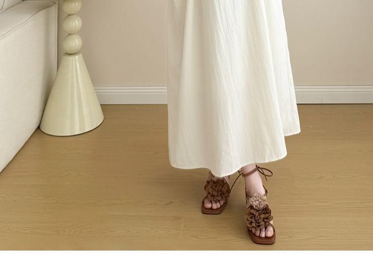 Maternity Short Sleeve Round Neck Shell Detail Maxi A-Line Dress Product Image