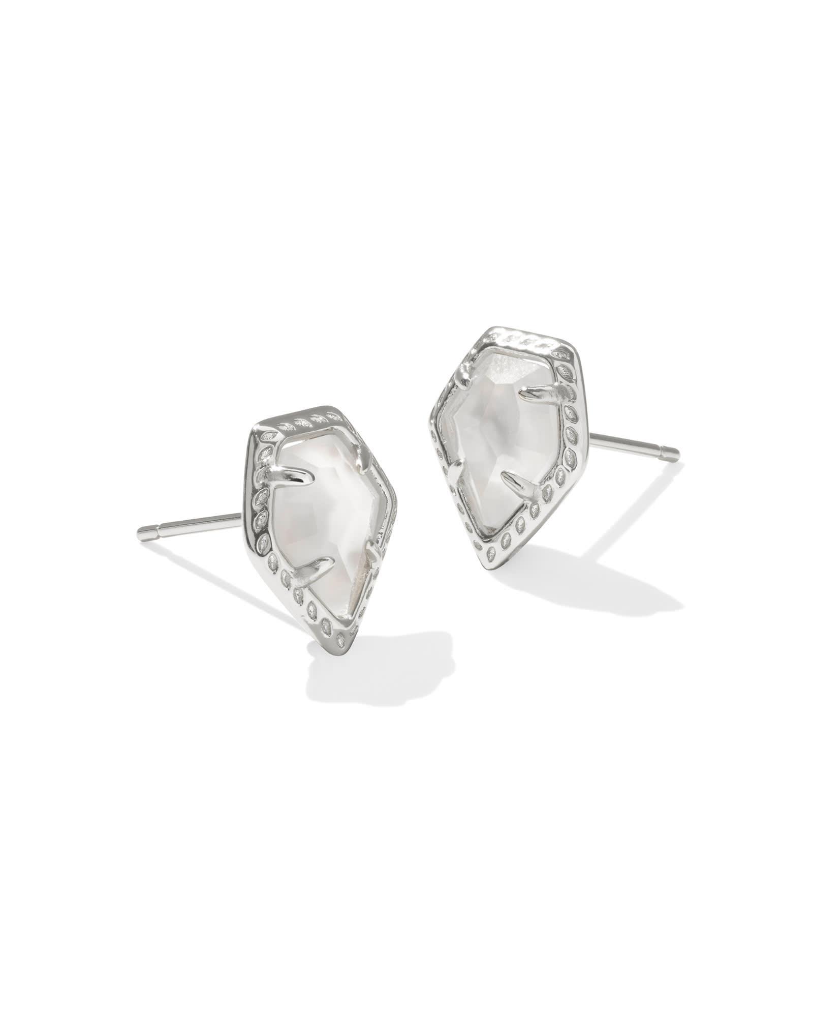 Framed Silver Tessa Stud Earrings in Ivory Mother-of-Pearl Product Image