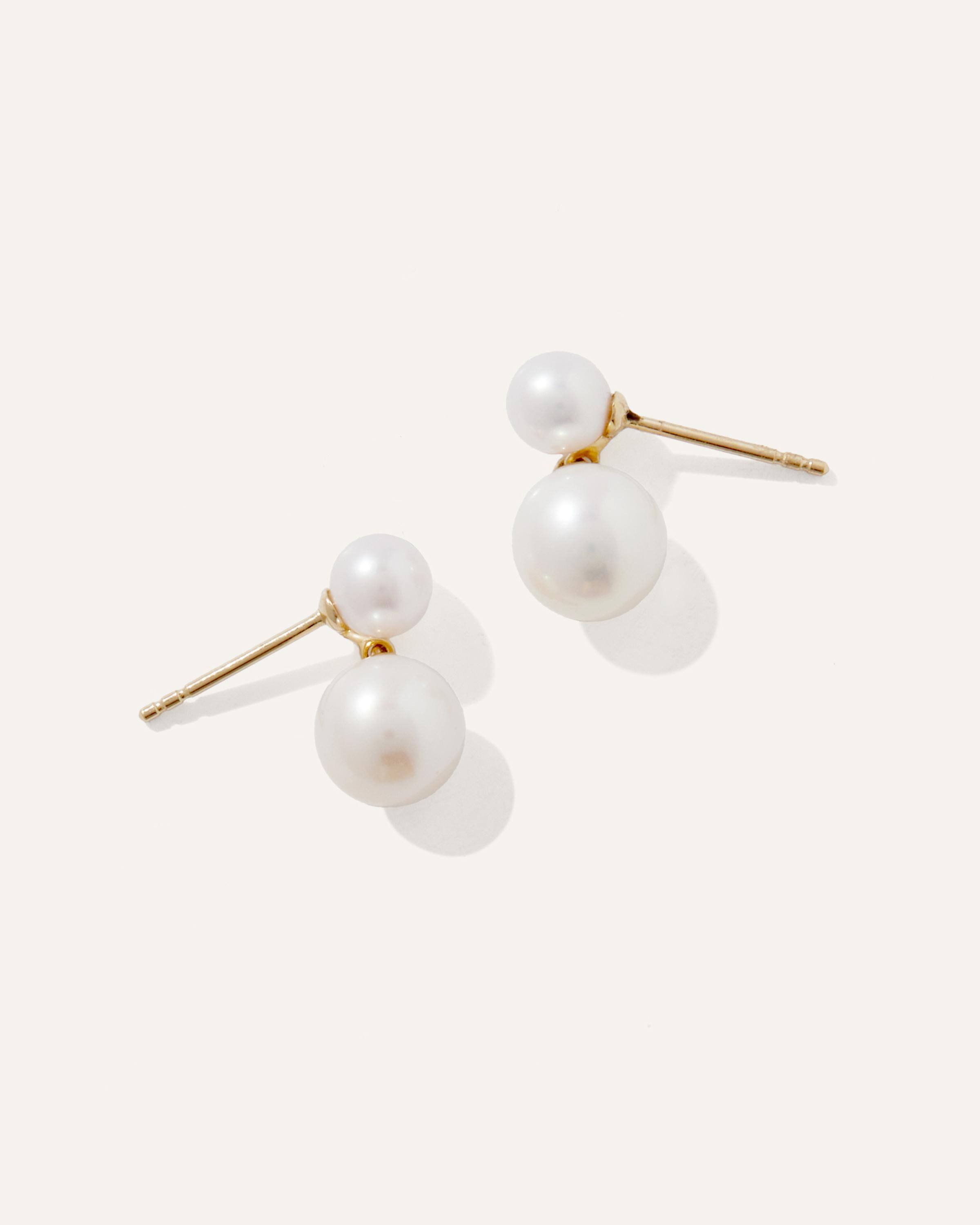 14K Gold Pearl Drop Earrings Product Image