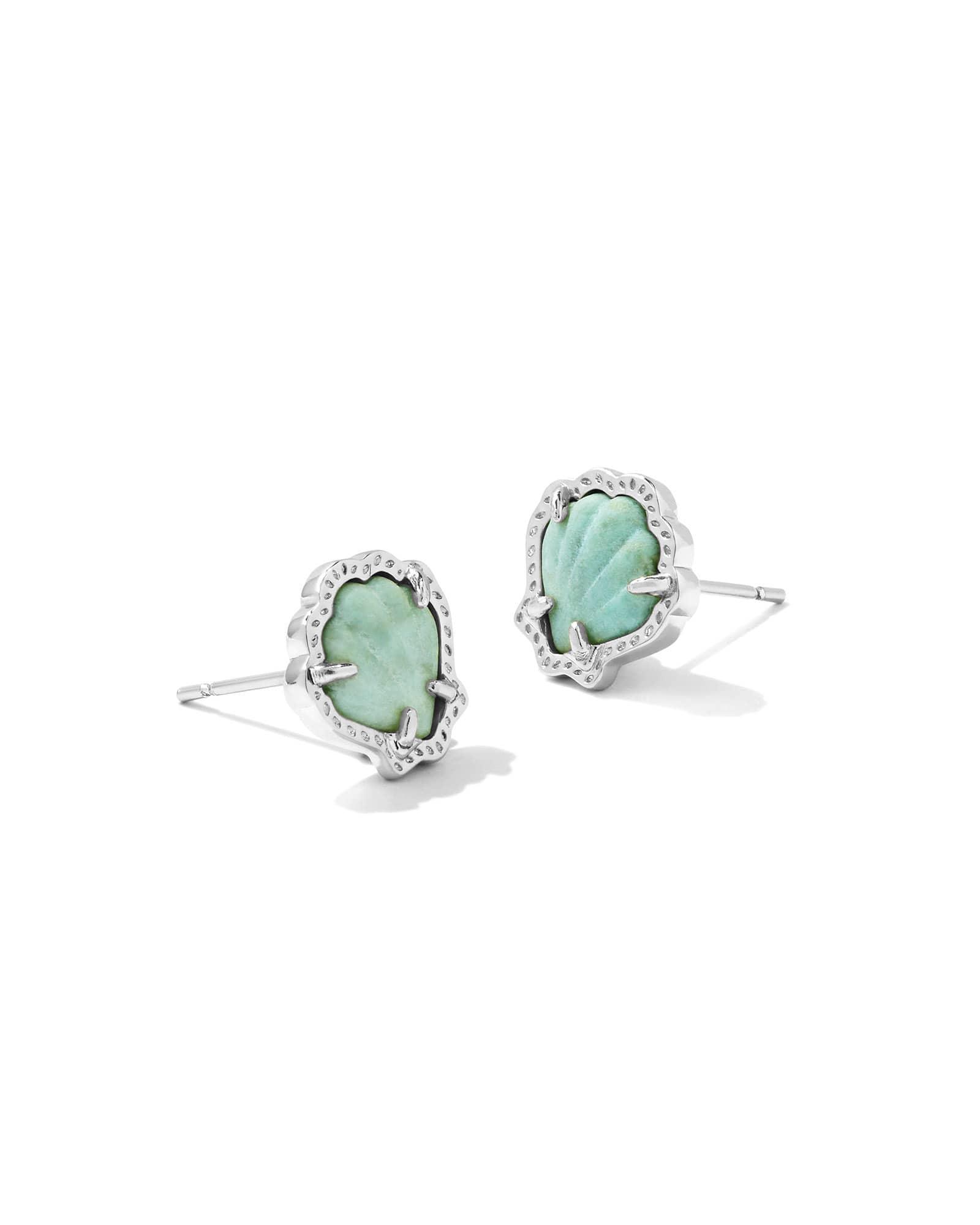 Brynne Silver Shell Stud Earrings in Sea Green Chrysocolla Product Image